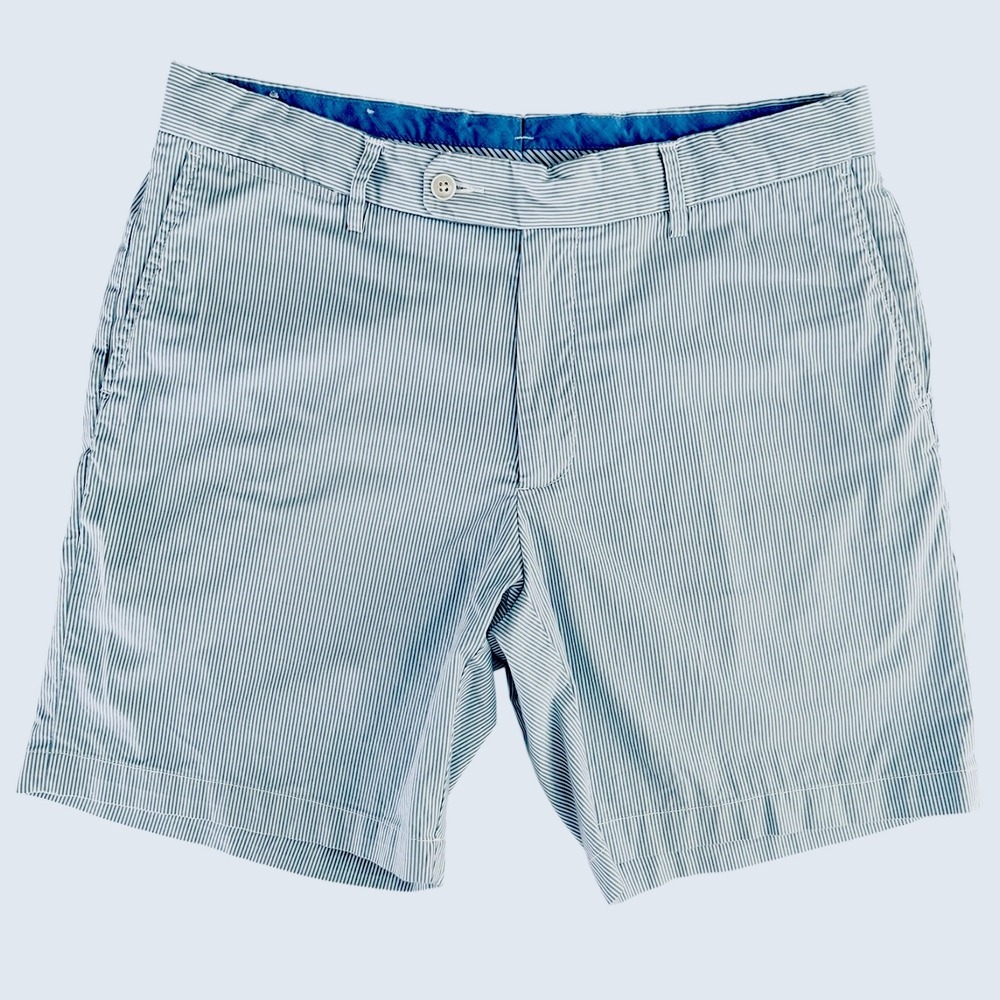 Peter Millar Bedford Cord Shorts Men Size‎ 34R Navy White Cotton Striped Golf